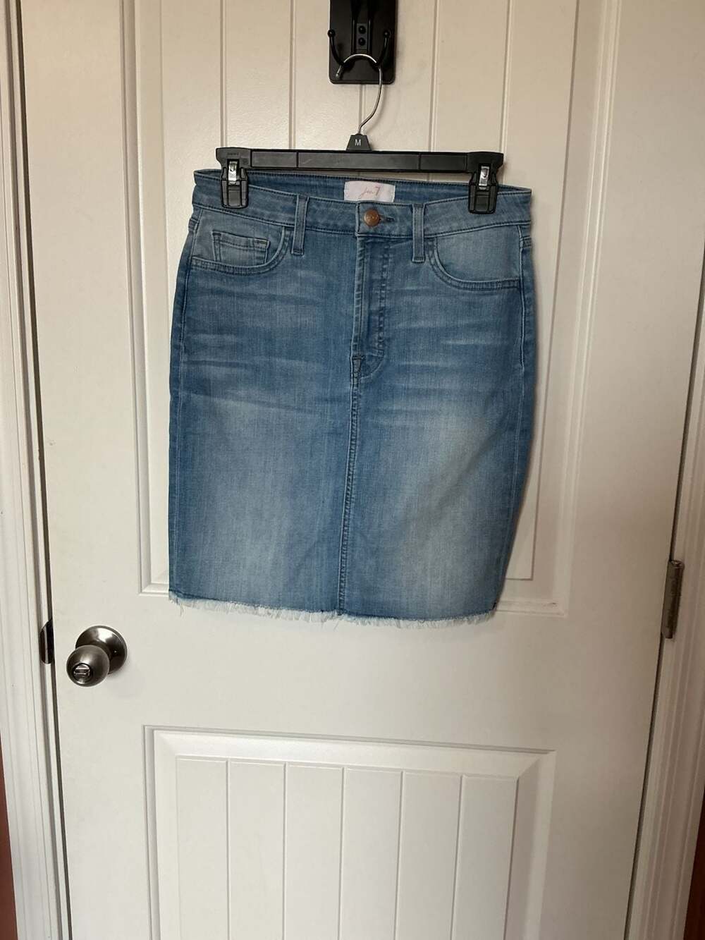 Jen7 for all mankind Medium Wash Denim Pencil Skirt with Raw Hem W28